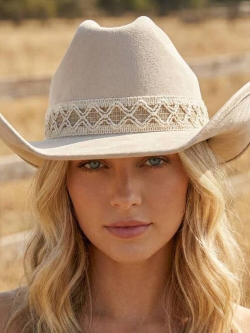 Intricate Braided Strap Cowboy Hat Ivory